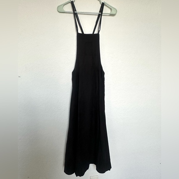 Anthropologie Midi Black Strappy Modern Pinafore Cotton Blend Apron Dress Size 8 - Picture 3 of 15